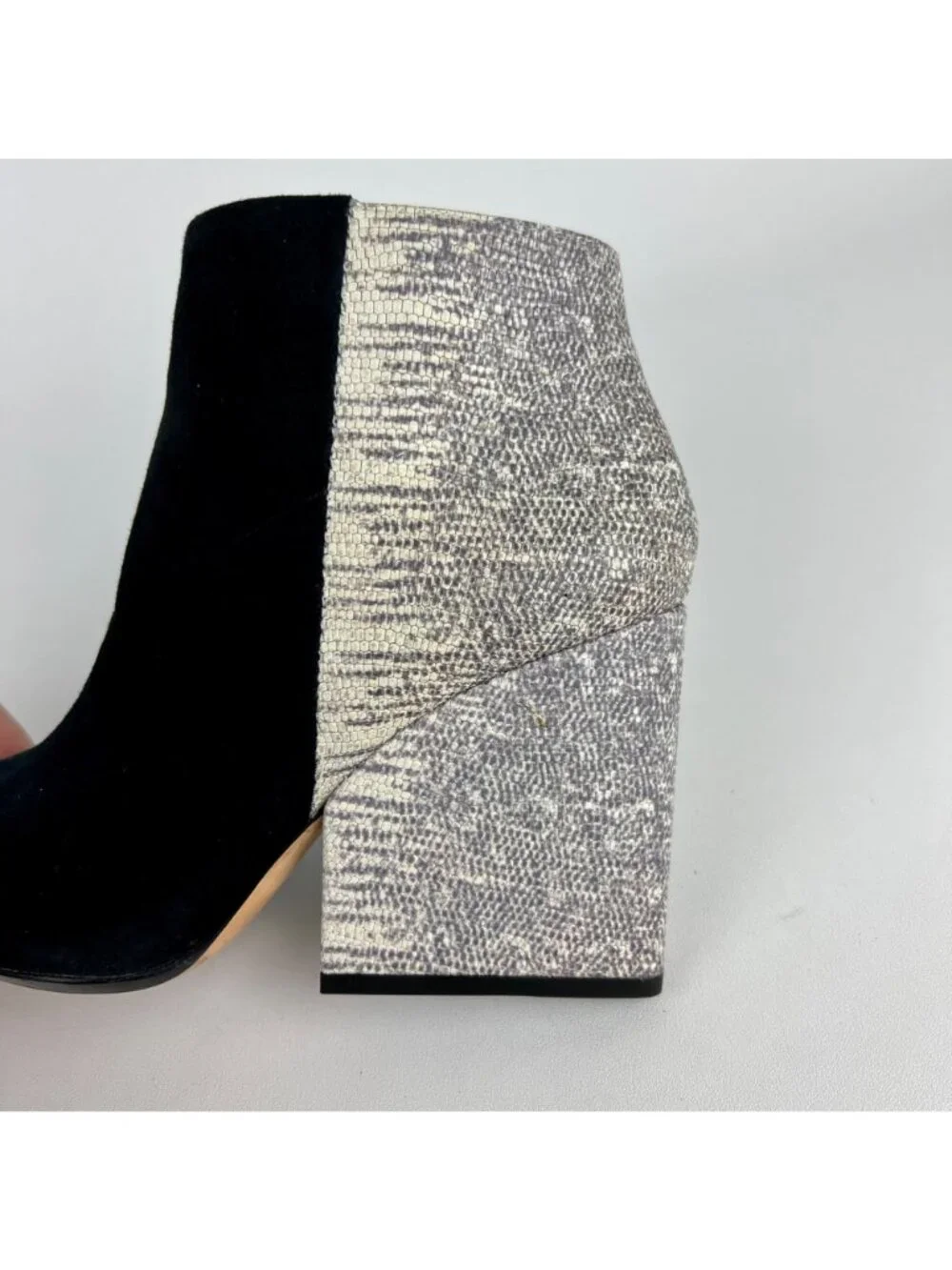 Loeffler Randall Lia Black Ivory Suede Snake Print Block Heel Bootie 6